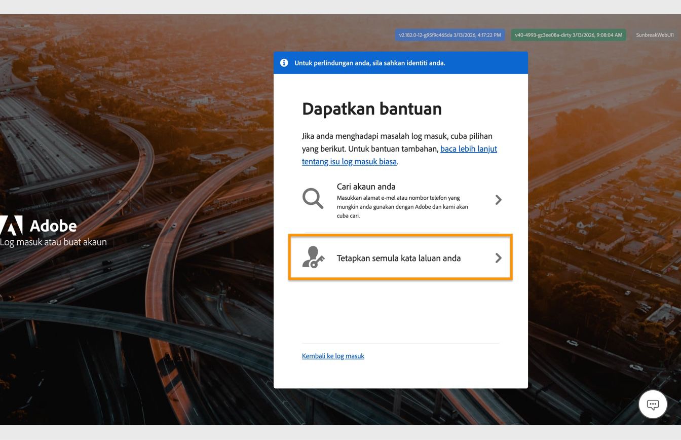 Butang Tetapkan semula kata laluan anda, terletak di sebelah kanan skrin dalam tetingkap Dapatkan bantuan, memberikan pilihan untuk menetapkan semula kata laluan akaun anda.