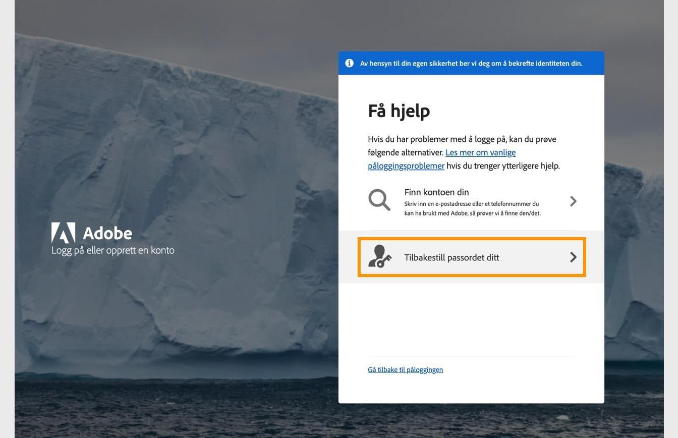Tilbakestill passordet ditt-knappen, som ligger på høyre side av skjermen i Få hjelp-vinduet, gir muligheten til å tilbakestille kontopassordet ditt.
