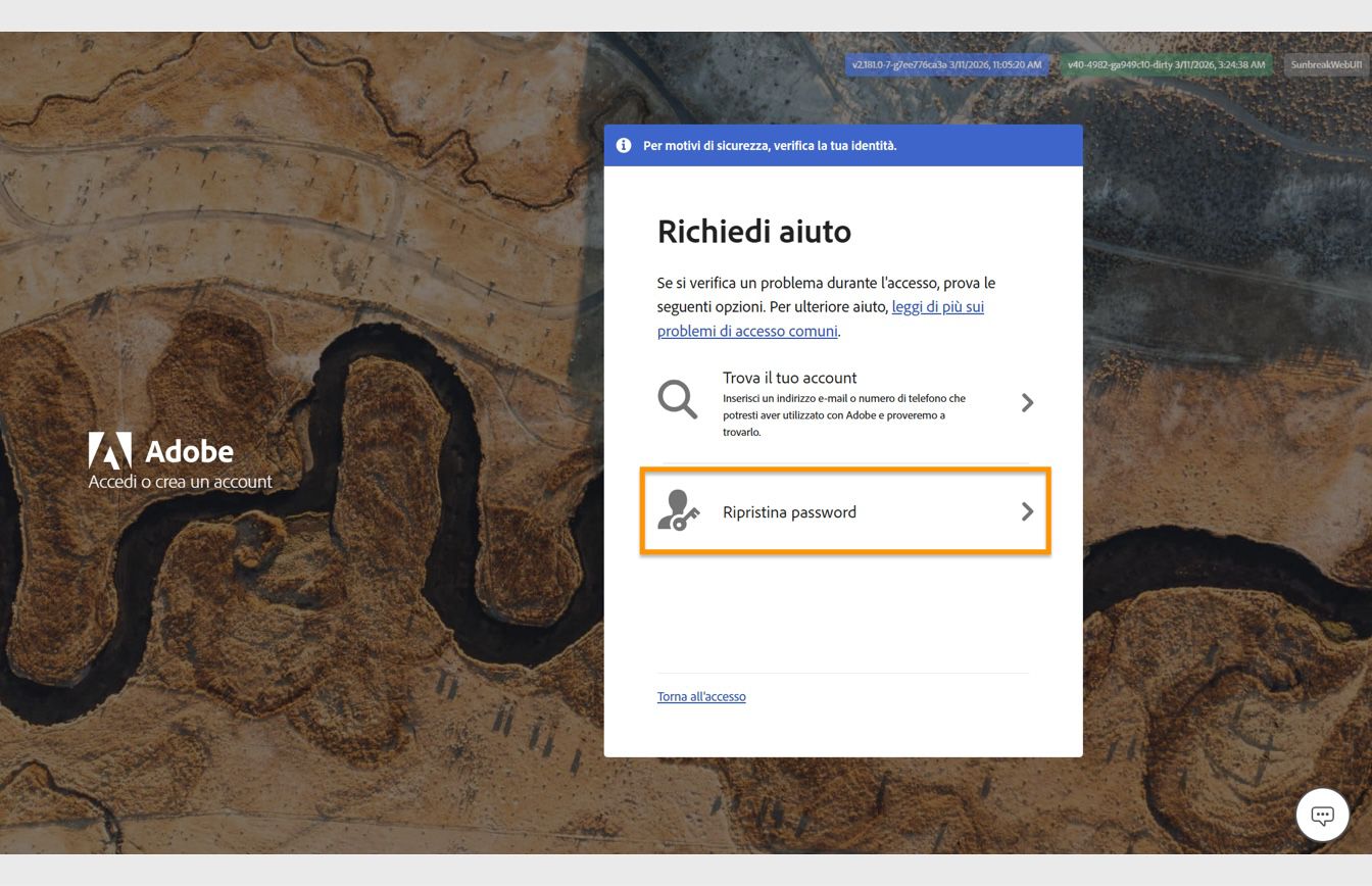 Il pulsante Reimposta la password, situato sul lato destro dello schermo nella finestra Ottieni aiuto, offre l'opzione per reimpostare la password del tuo account.