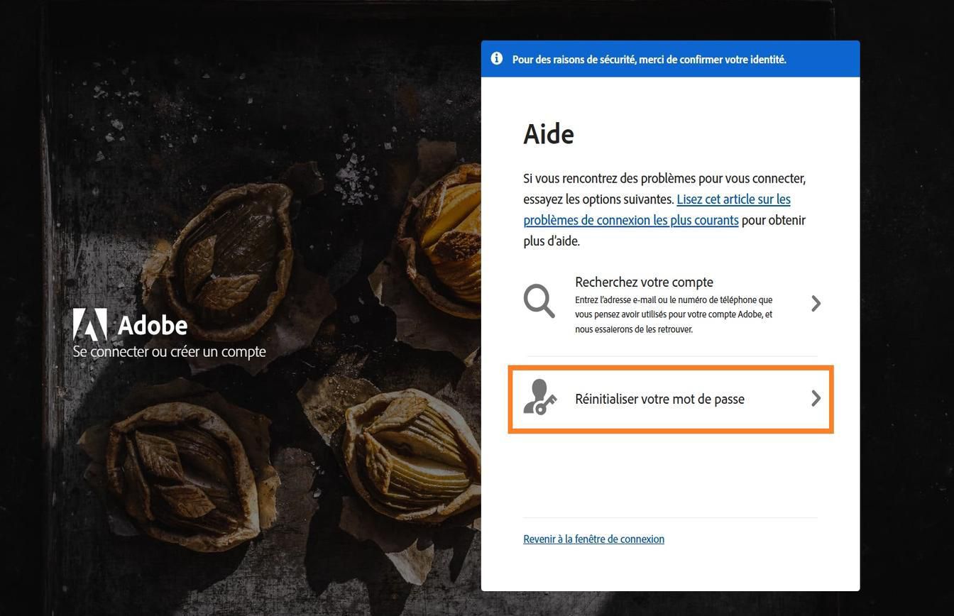 Le bouton Réinitialiser votre mot de passe, situé sur le côté droit de l’écran dans la fenêtre Obtenir de l’aide, offre la possibilité de réinitialiser le mot de passe de votre compte.