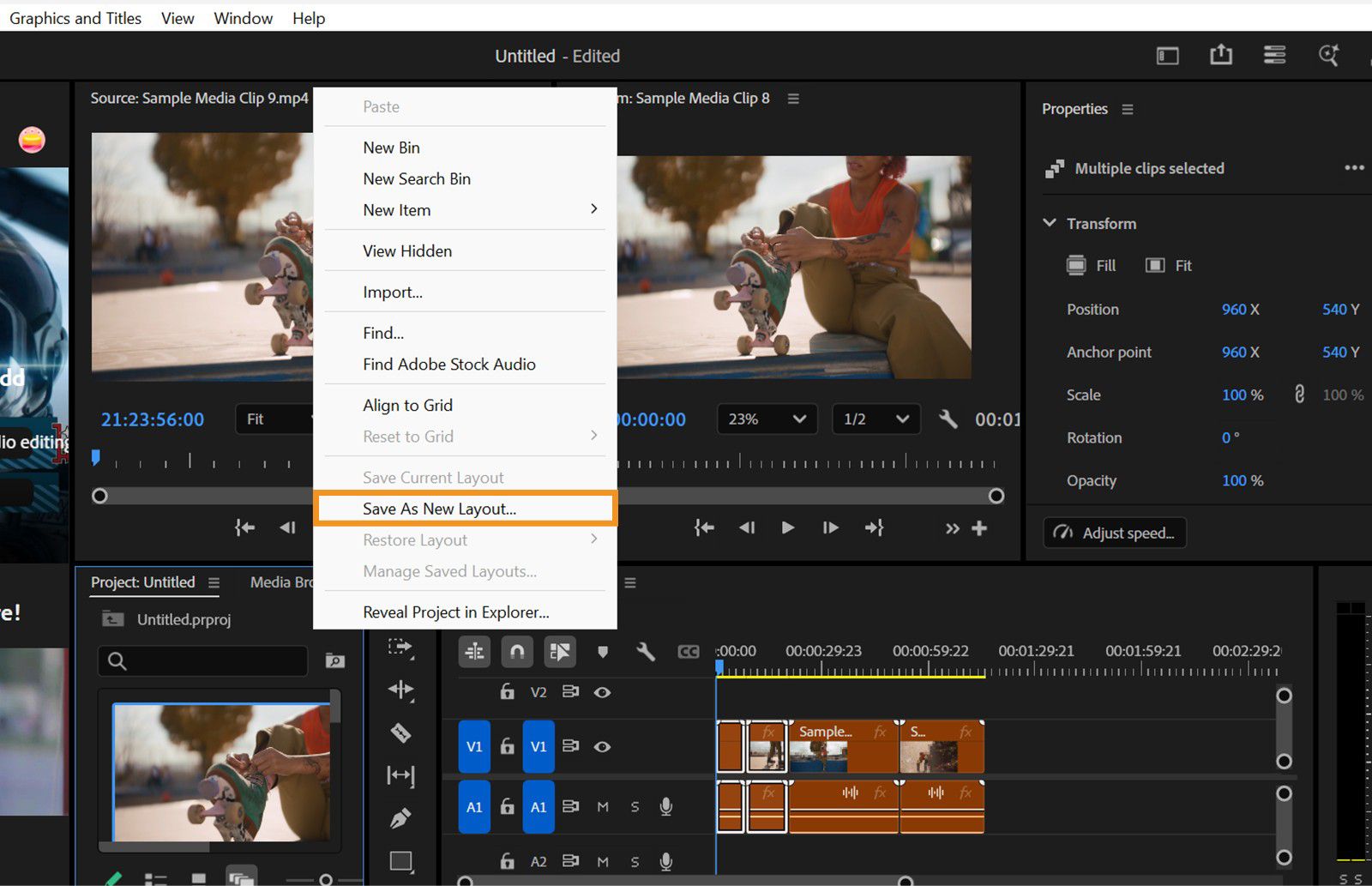 La opción Guardar como nuevo diseño aparece resaltada en el menú contextual de la Vista de forma libre.