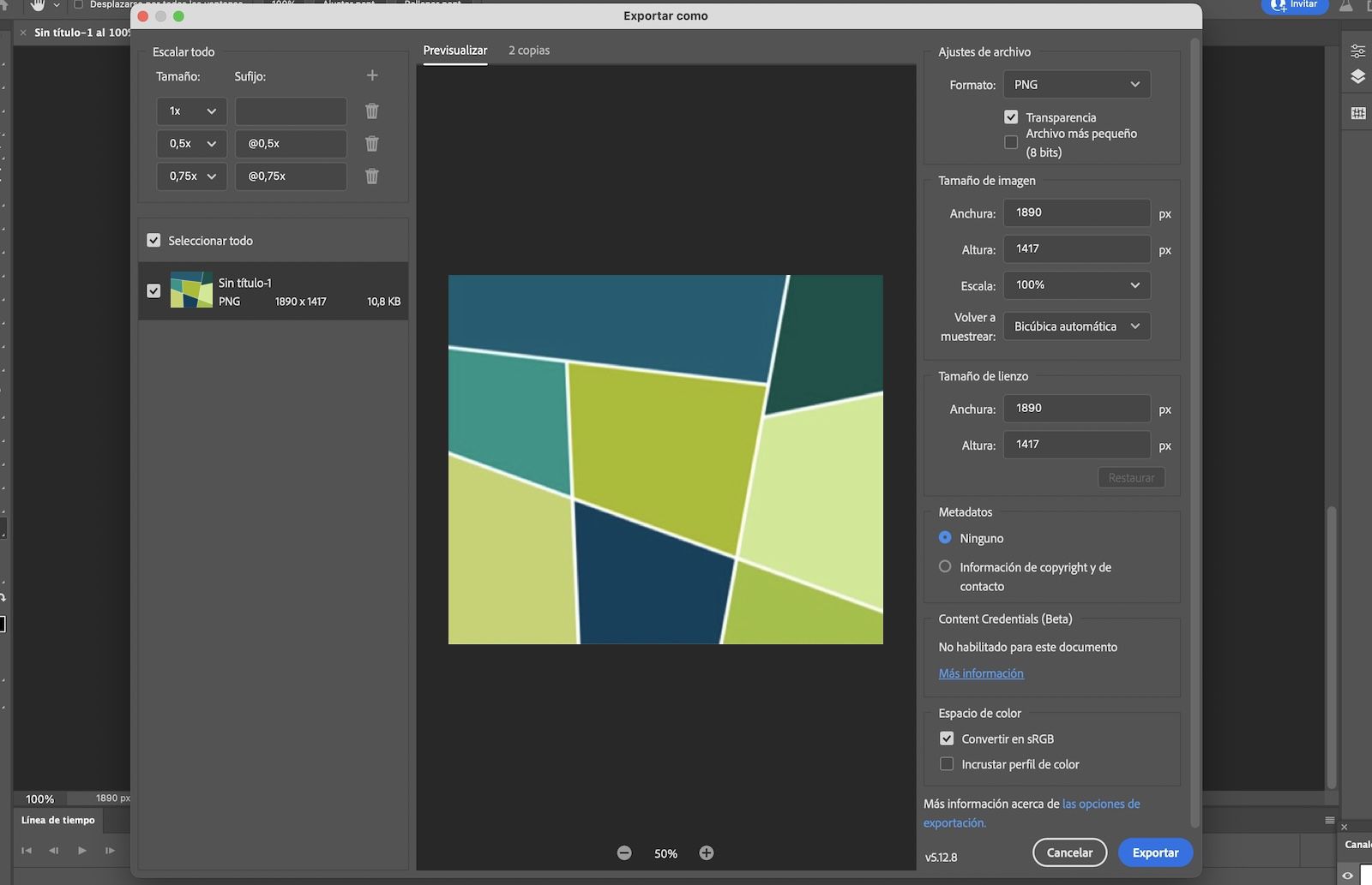 Cuadro de diálogo Guardar como abierto con options para nombrar el archivo, elegir ubicación, formato y Configuración para exportación.