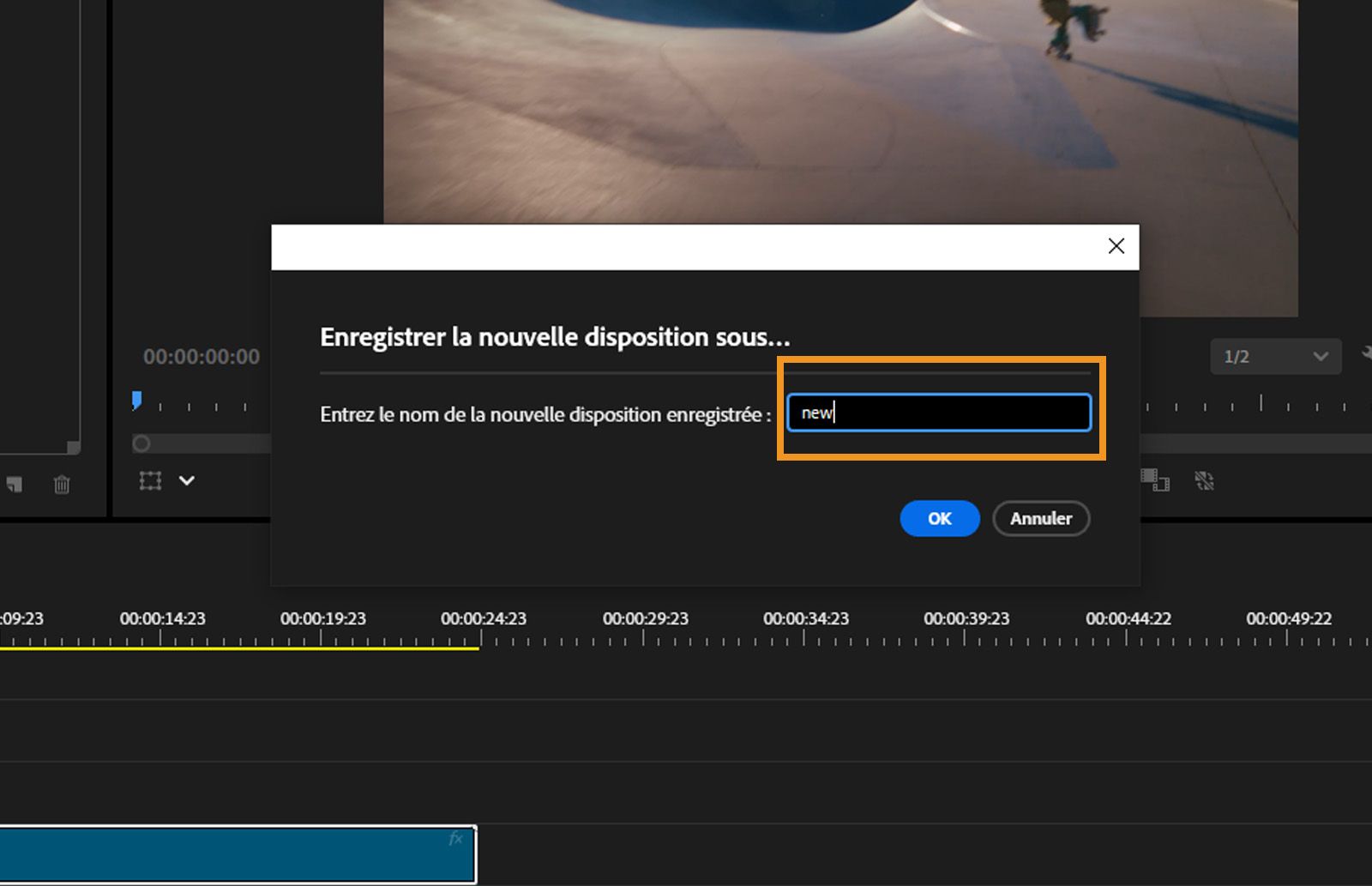 La boîte de dialogue Enregistrer la nouvelle disposition sous affiche le nom « ma-nouvelle-disposition » saisi dans la zone de texte.