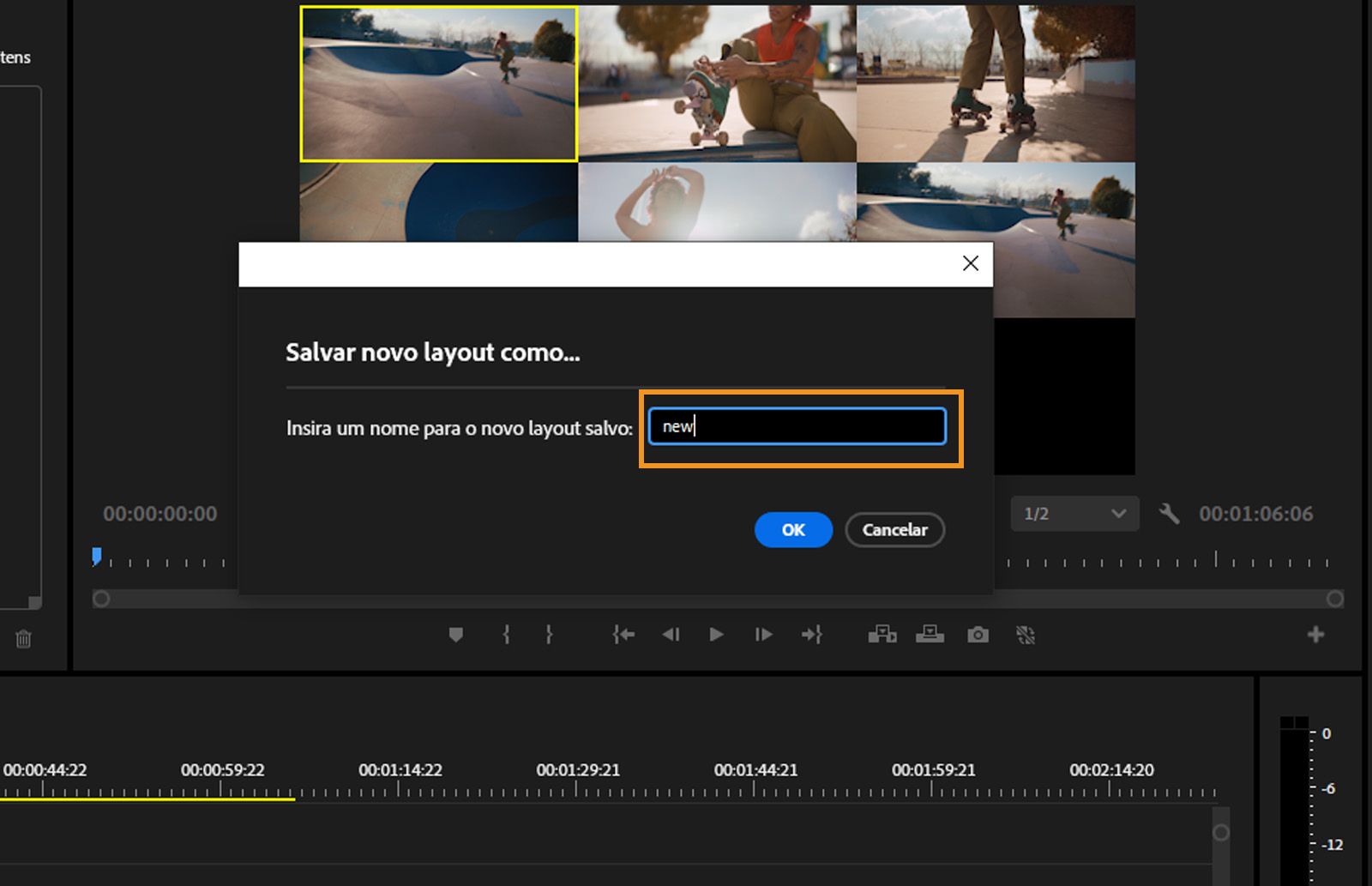 A caixa de diálogo Salvar novo layout como exibe o nome meu-novo-layout inserido no campo de texto.