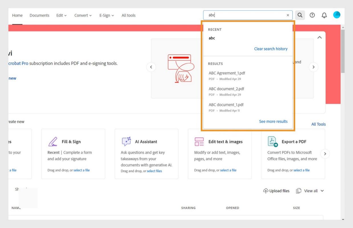 כלי החיפוש מציג את הקבצים הקשורים למונח החיפוש שלכם.