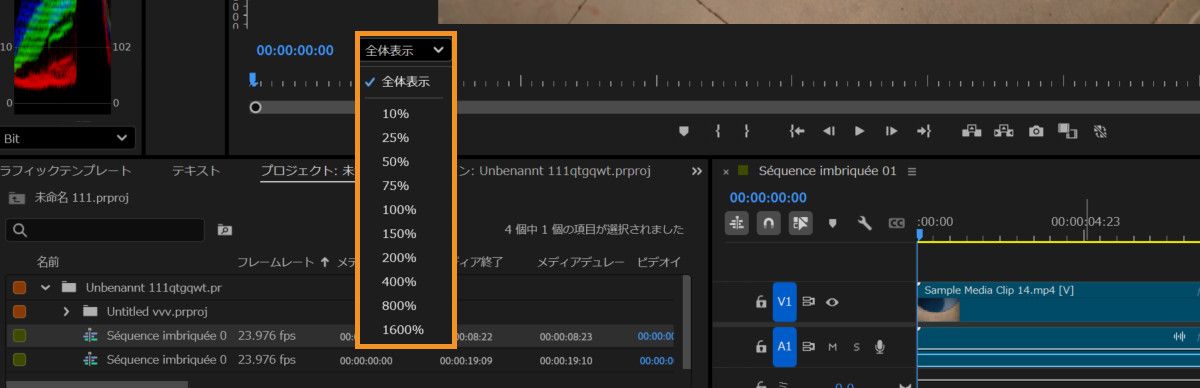 ズームレベルを選択メニューには、選択可能なさまざまなズームオプションが表示されます。