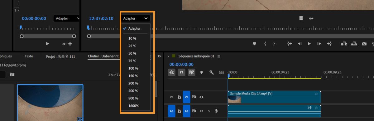 Le menu Sélectionner le niveau de zoom affiche diverses options de zoom parmi lesquelles choisir.