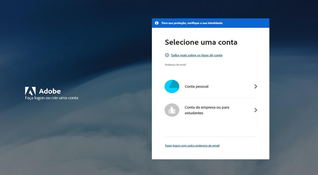 A página Selecionar uma conta, que é exibida após inserir o endereço de email, oferece a opção de selecionar a conta na qual deseja fazer logon.