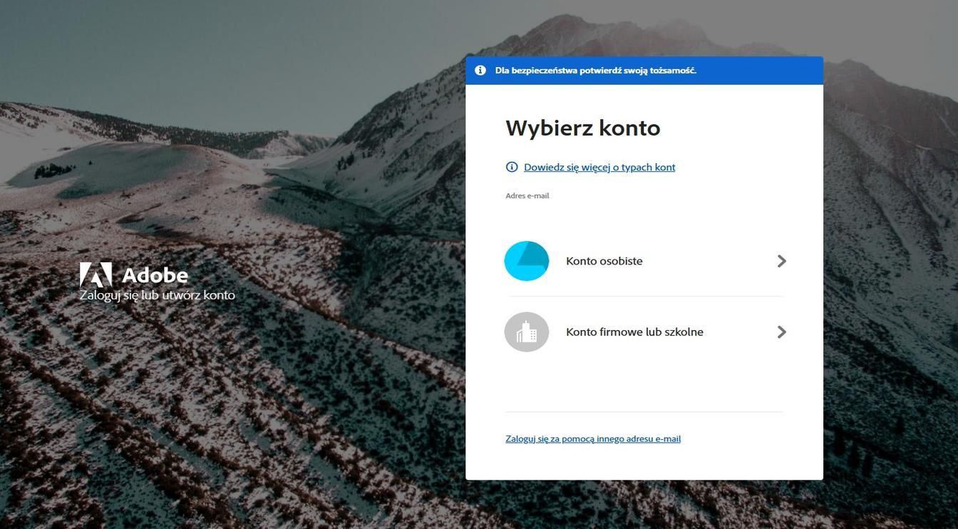 Strona Wybierz konto, która wyświetla się po wprowadzeniu adresu e-mail, umożliwia wybranie konta, na które chcesz się zalogować.