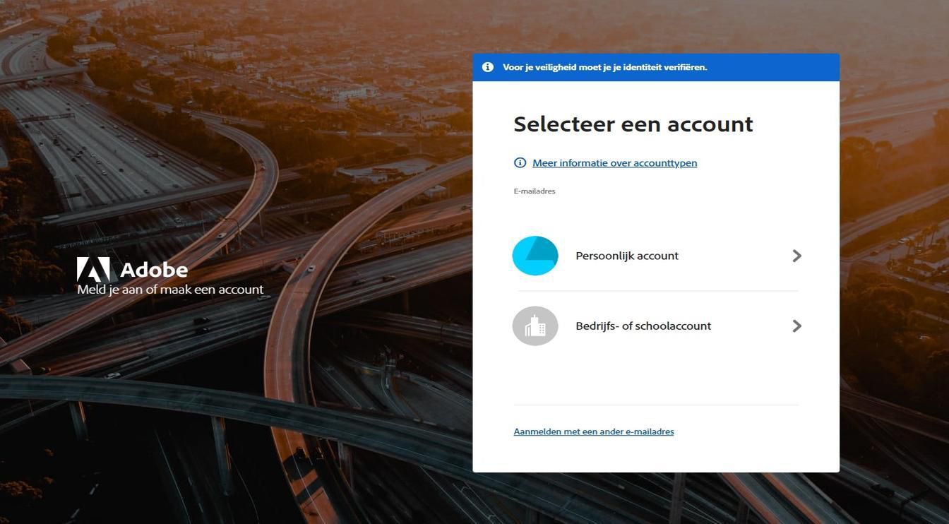 De pagina Een account selecteren, die wordt weergegeven nadat je je e-mailadres hebt ingevoerd, biedt de optie om het account te selecteren waarbij je je wilt aanmelden.
