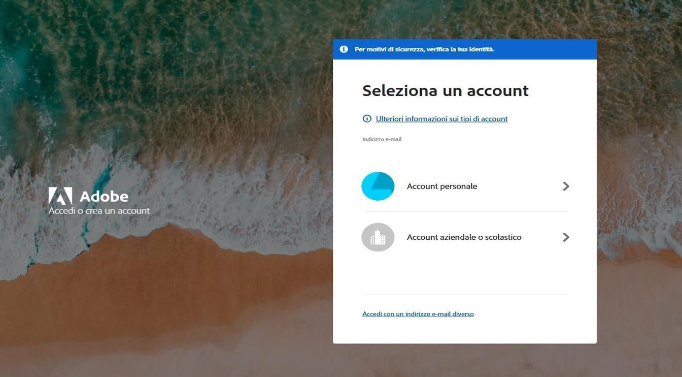 La pagina Seleziona un account, che viene visualizzata dopo aver inserito il tuo indirizzo e-mail, offre l'opzione per selezionare l'account a cui vuoi accedere.