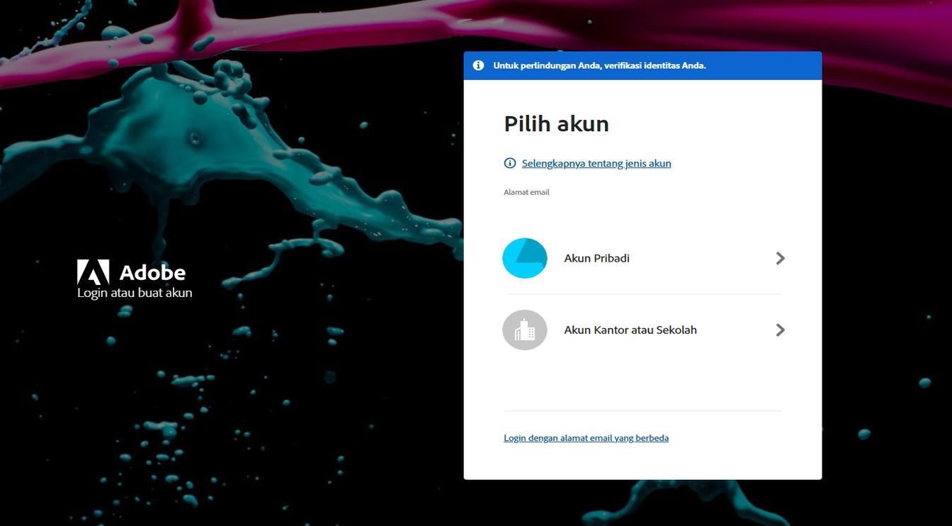 Halaman Pilih Akun, yang ditampilkan setelah Anda memasukkan alamat email, menyediakan opsi untuk memilih akun yang ingin Anda gunakan untuk login.