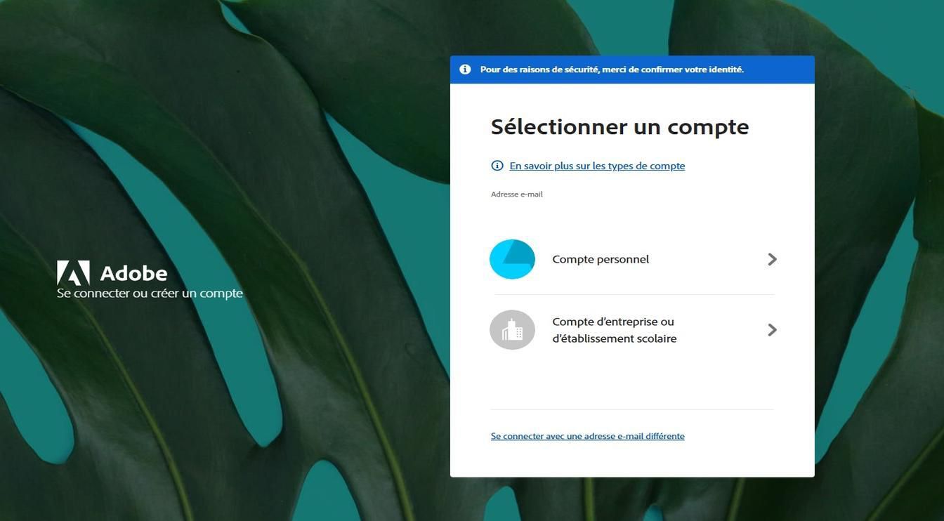 La page Sélectionner un compte, qui s’affiche après avoir saisi votre adresse e-mail, offre la possibilité de sélectionner le compte auquel vous souhaitez vous connecter. 