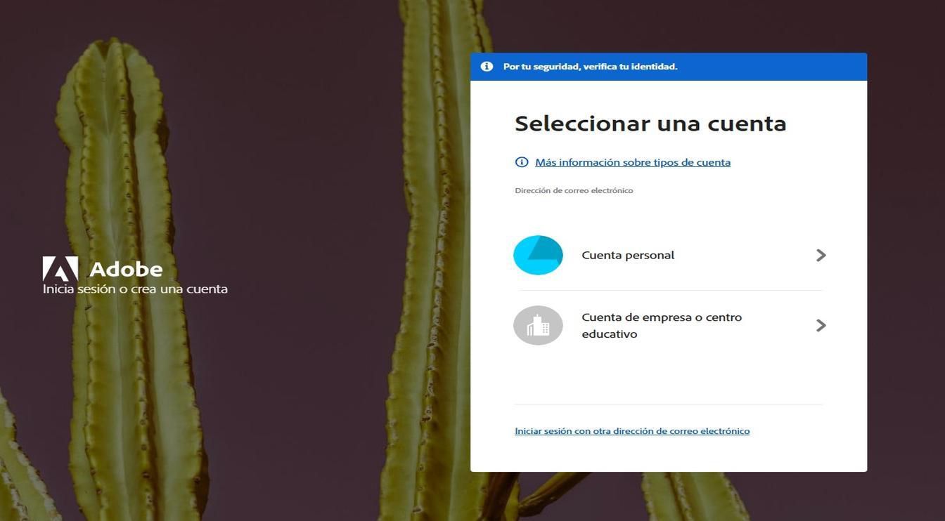 La página Seleccionar una cuenta, que se muestra después de introducir su dirección de correo electrónico, proporciona la opción de seleccionar la cuenta en la que desea iniciar sesión. 