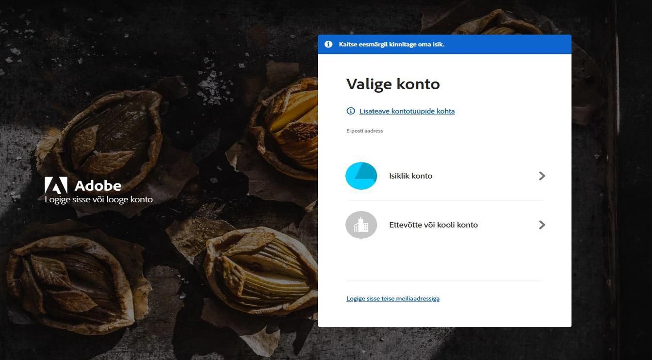 Leht Valige konto, mis kuvatakse pärast e-posti aadressi sisestamist, võimaldab valida konto, millele soovite sisse logida. 