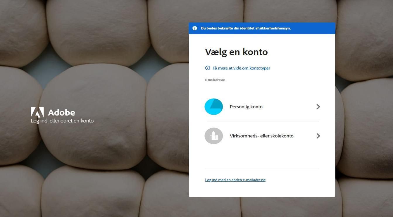 Siden Vælg en konto, der vises, efter du har indtastet din e-mailadresse, giver mulighed for at vælge den konto, du vil logge ind på.