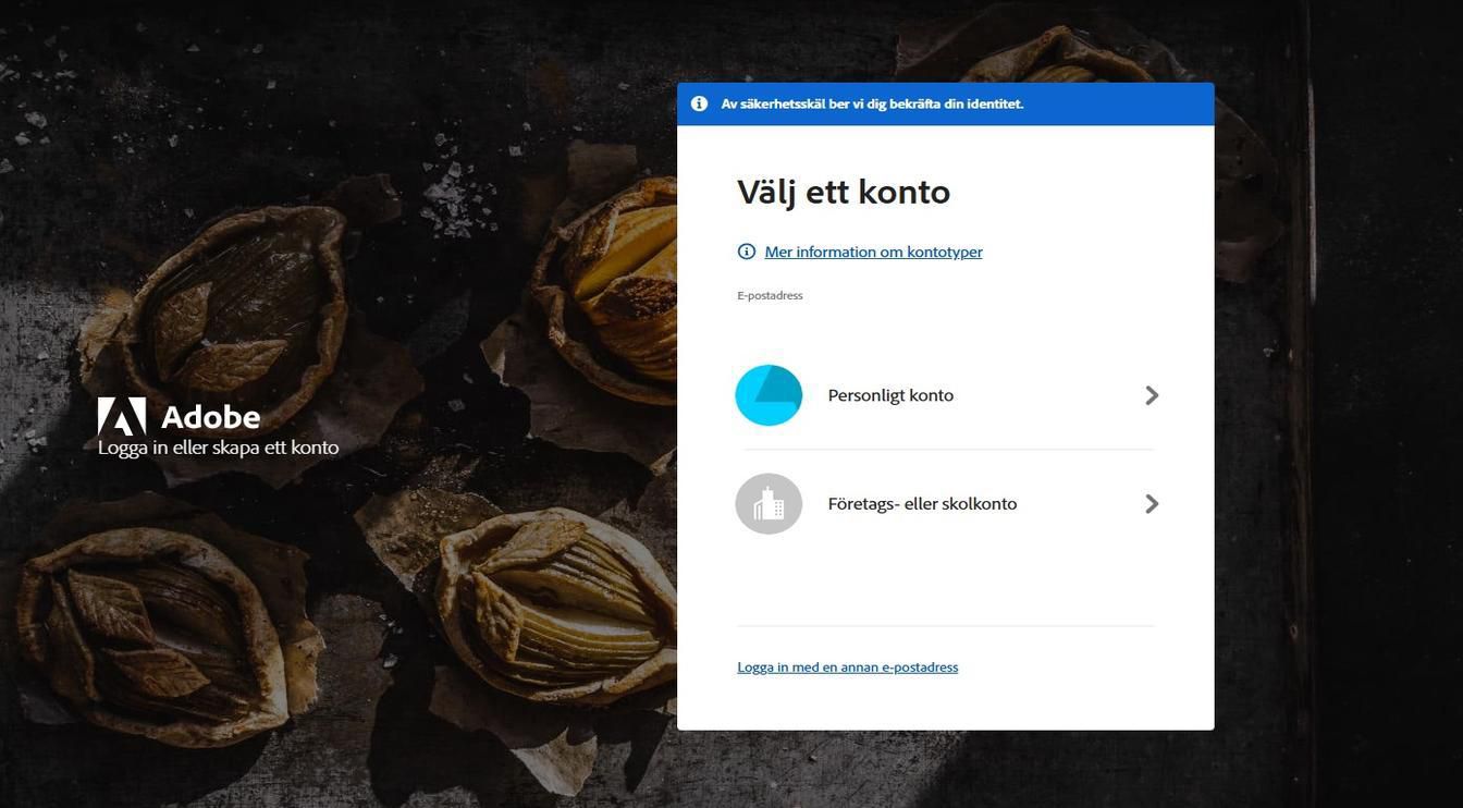 Sidan Välj ett konto, som visas efter att du angett din e-postadress, ger dig möjlighet att välja det konto som du vill logga in på.