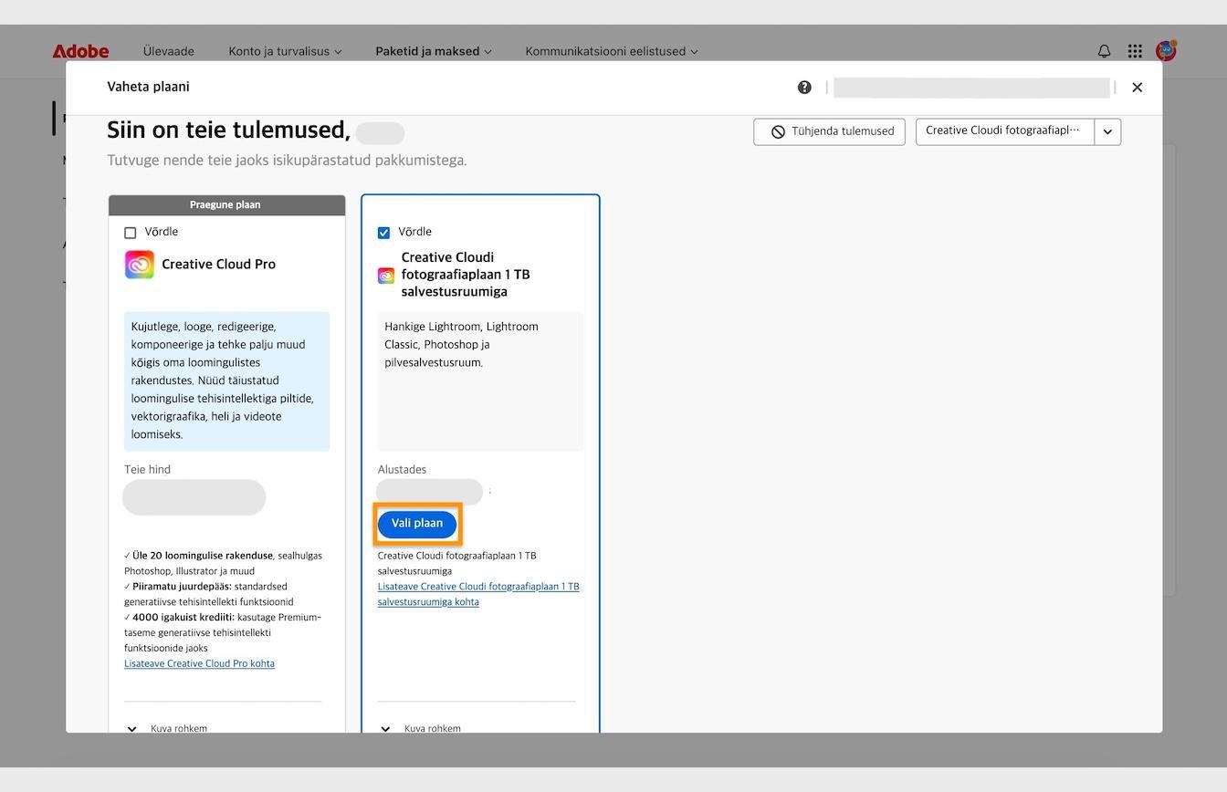 Nupp Vali plaan, mis on saadaval plaanikaartide all, võimaldab teil valida uue plaani, millele oma praeguselt plaanilt üle minna. 
