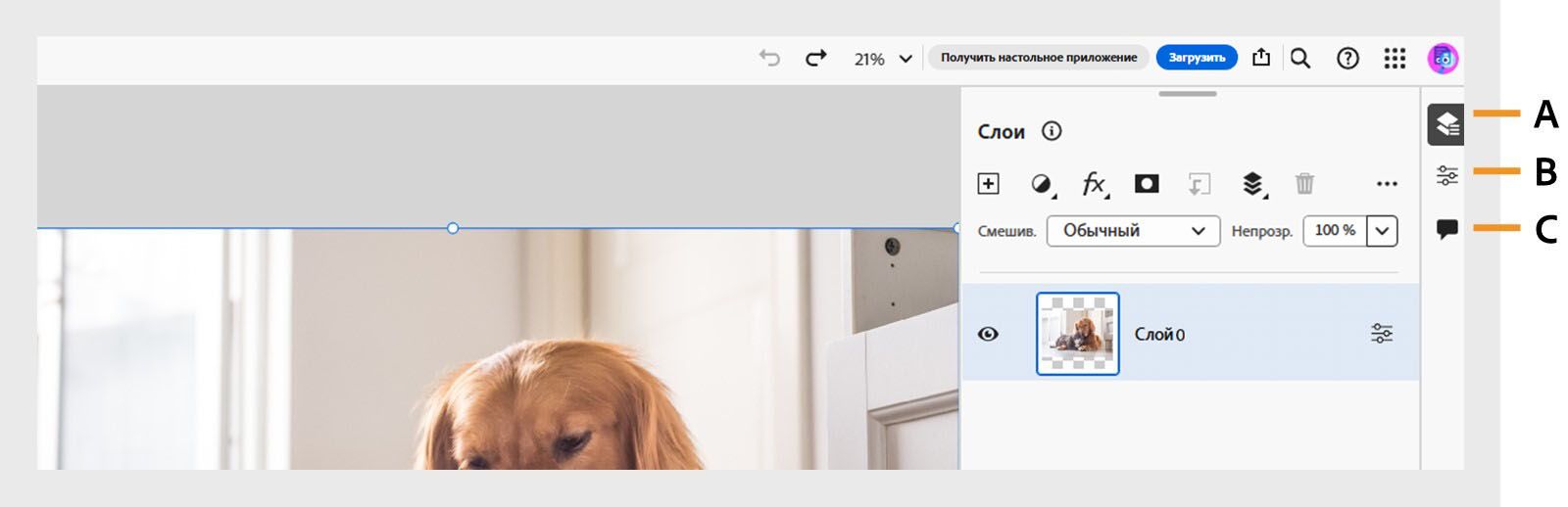 На панели задач в правой части экрана располагаются выноски на панели «Слои», «Свойства слоя» и «Комментарии».