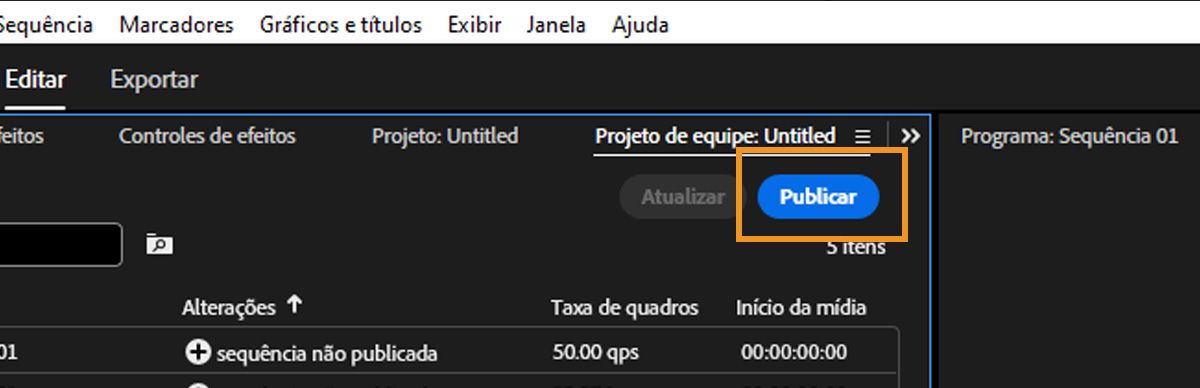 O painel Team Projects agora inclui novas edições.Você pode selecionar a opção “Publicar” para disponibilizar essas alterações a todos os colaboradores.