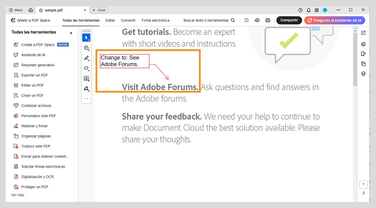 El cuadro de texto, junto con la línea del punto final, es visible dentro del PDF.