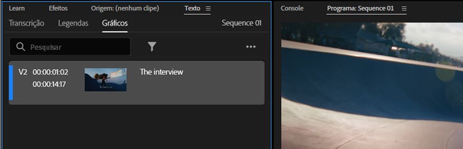 O painel Texto está aberto e a guia Gráficos está selecionada, exibindo o texto na sequência.