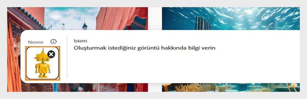 Metinden Görüntü modülü açılır. Yüklenmiş bir nesne varken İstem alanına girilmiş herhangi bir istem yoktur.