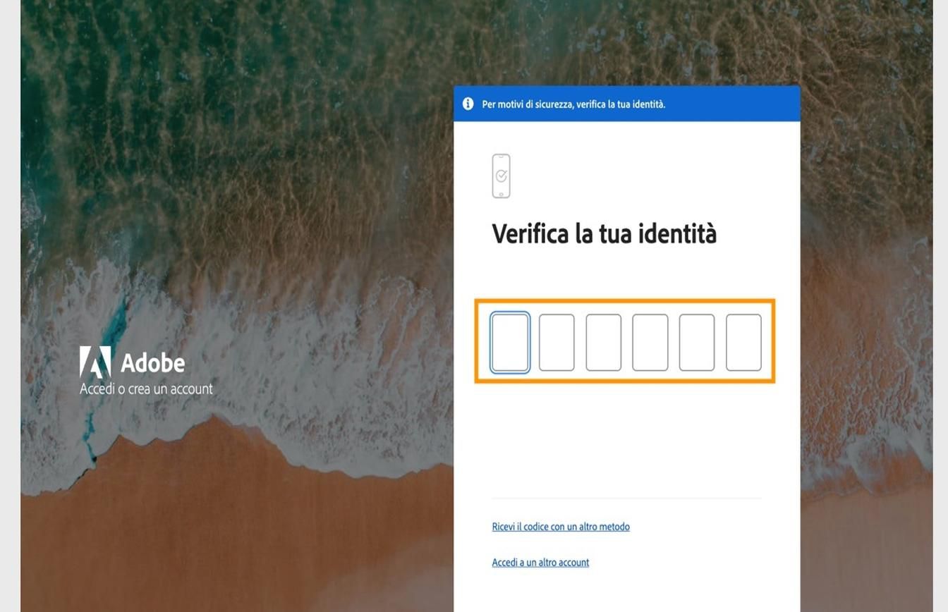 La finestra Aggiorna la password nella pagina di accesso con un campo evidenziato per inserire il codice e verificare la tua identità.