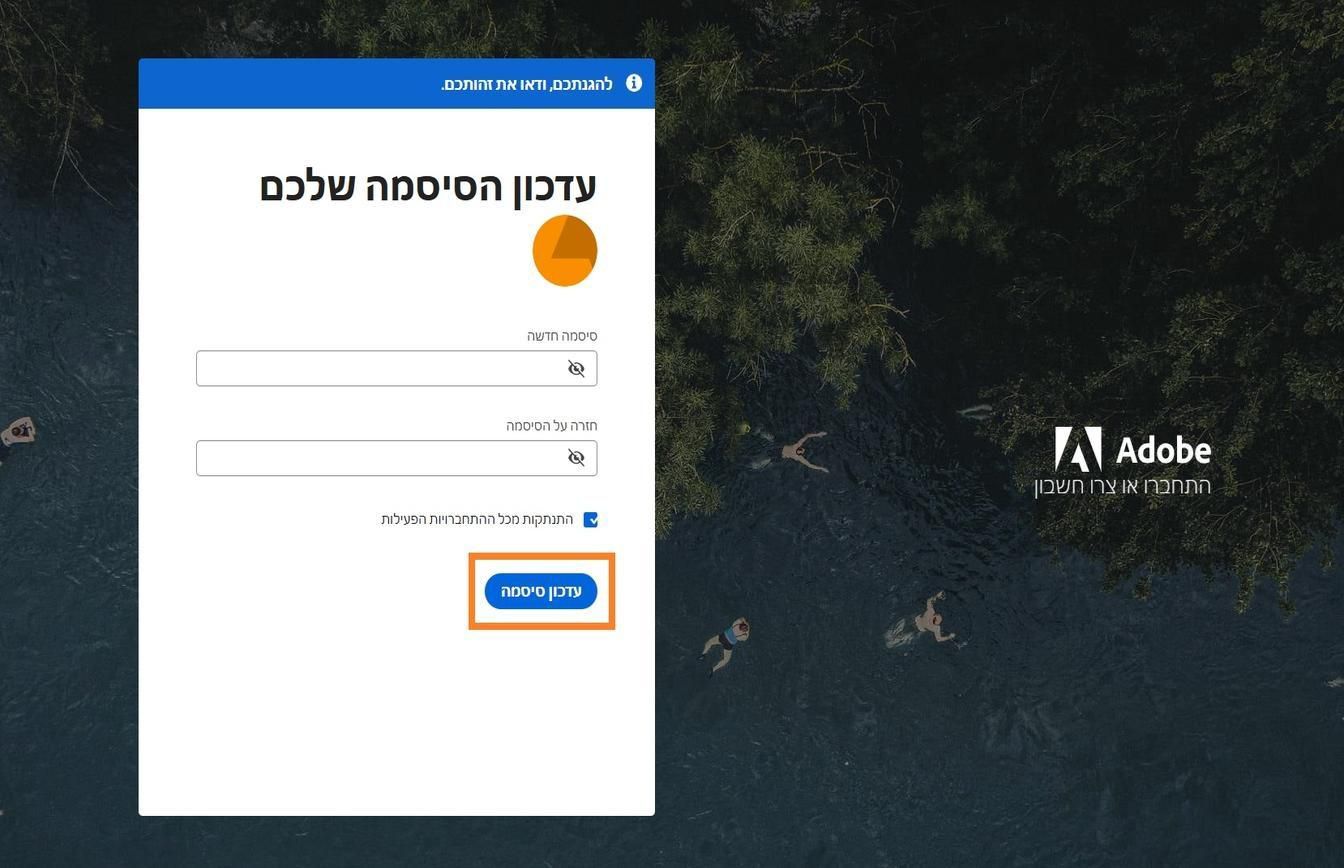 החלון Update your password עם שני שדות להזנת הסיסמה החדשה והלחצן המודגש Update Password.