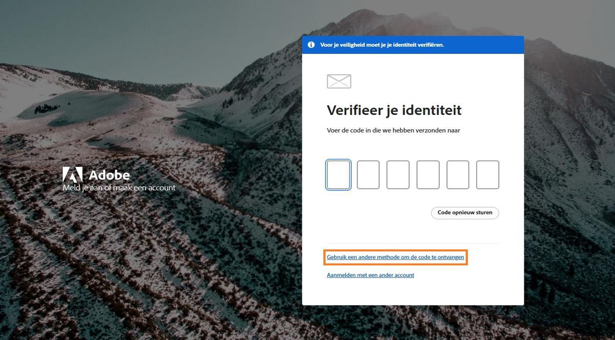 De button Een andere methode gebruiken om de code te ontvangen biedt alternatieve methoden om een verificatiecode te krijgen.