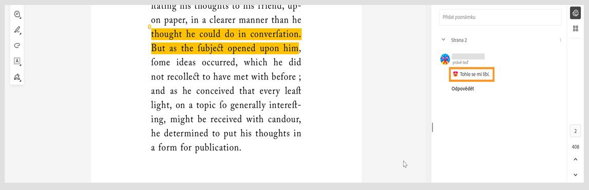 Na panelu poznámek se zobrazí poznámky s reakcemi emoji a reakcemi na poznámky.