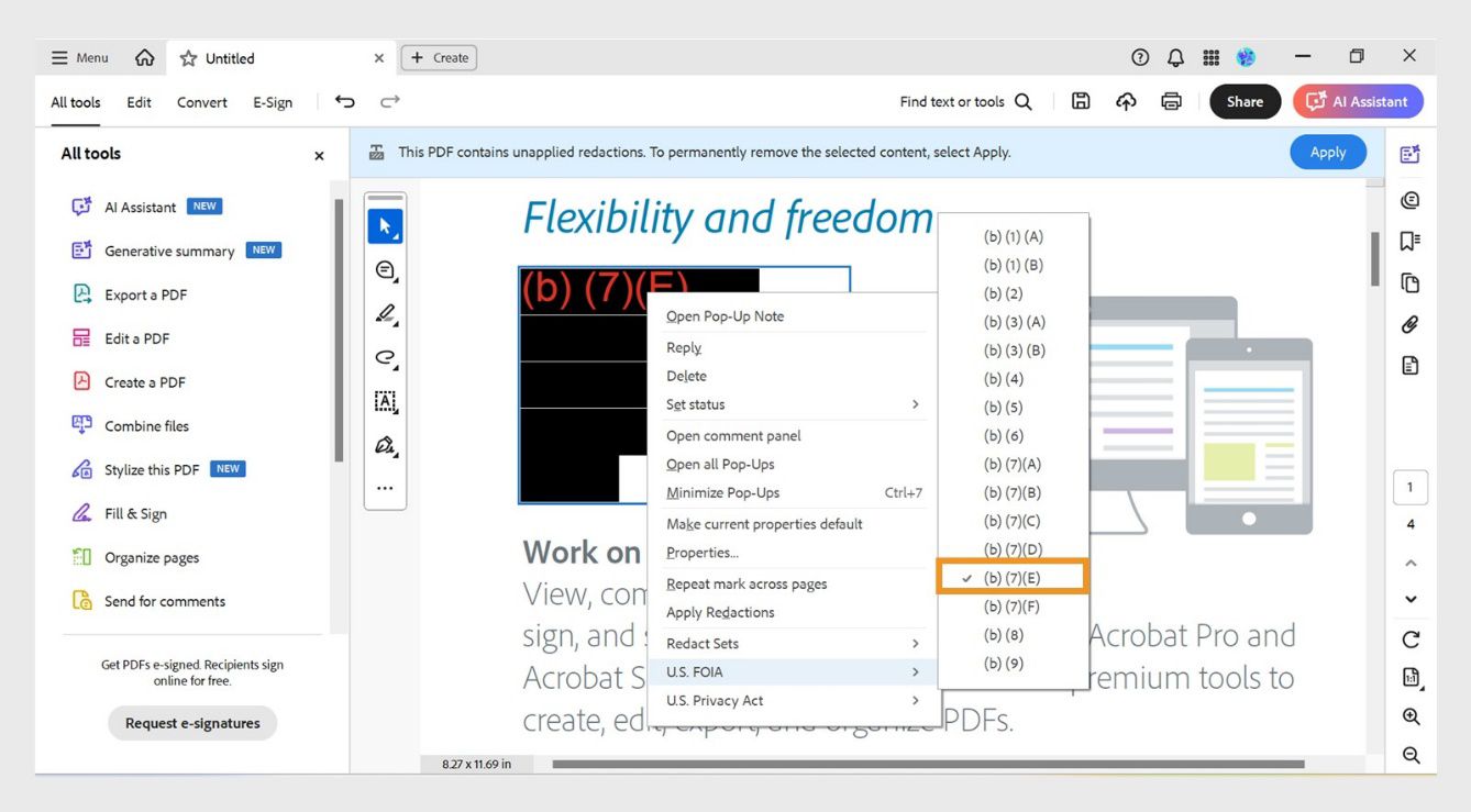 Het contextmenu van de redactiemarkering toont een code-invoer die is geselecteerd in het codesetmenu.