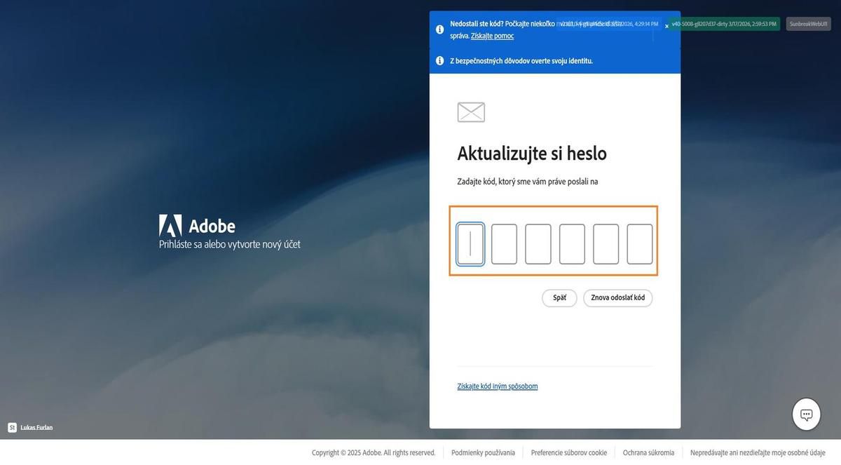 Pole na zadanie overovacieho kódu, dostupné v okne Overte svoju totožnosť na prihlasovacej stránke, umožňuje zadať kód a overiť vašu totožnosť.