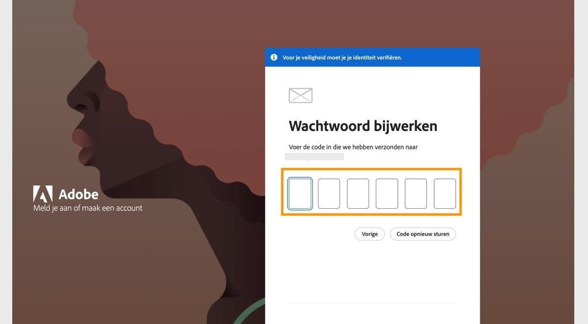 Het veld om een verificatiecode in te voeren, beschikbaar in het venster Je identiteit verifiëren op de aanmeldpagina, stelt je in staat om je code in te voeren en je identiteit te verifiëren.