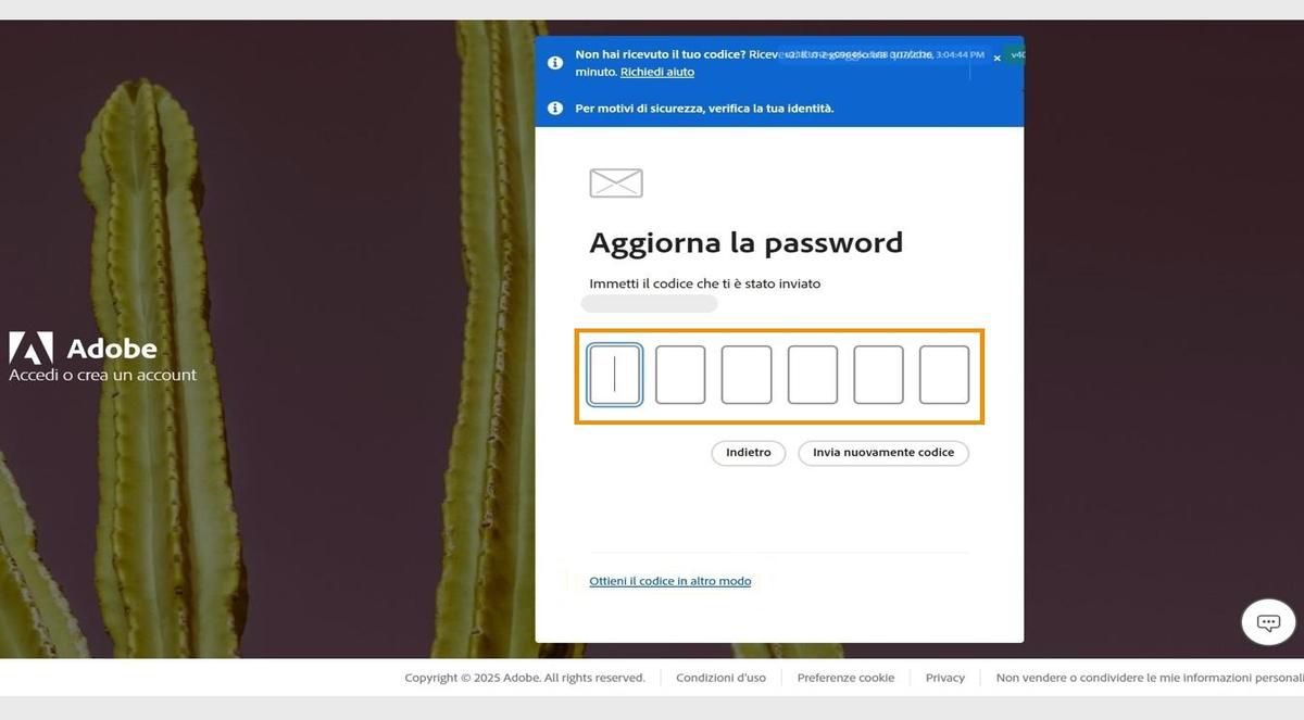 Il campo per inserire un codice di verifica, disponibile nella finestra Verifica la tua identità sulla pagina di accesso, ti consente di inserire il codice e verificare la tua identità.