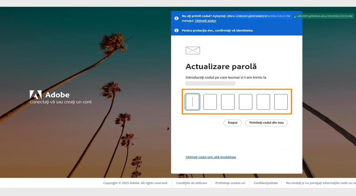Câmpul pentru introducerea unui cod de verificare, disponibil în fereastra Verificați-vă identitatea de pe pagina de conectare, vă permite să introduceți codul și să vă verificați identitatea.