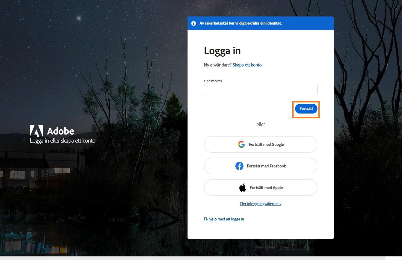 Fältet för att ange en e-postadress, som finns på höger sida av inloggningssidan, låter dig skriva in din e-postadress och logga in på ditt konto.