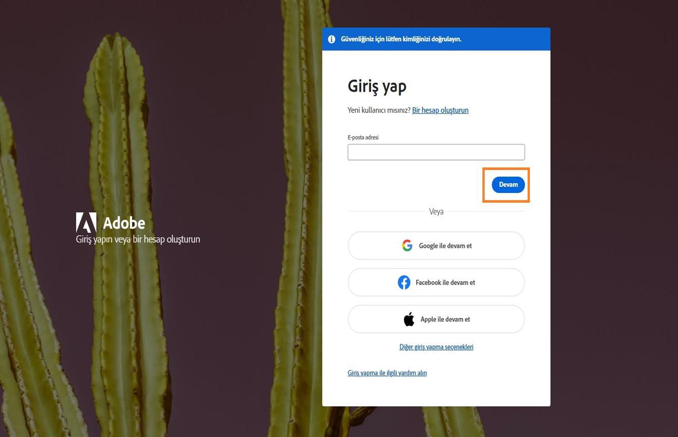 Giriş yapma sayfasının sağ tarafında bulunan e-posta adresi girme alanı, e-posta adresinizi yazmanıza ve hesabınıza giriş yapmanıza olanak tanır. 