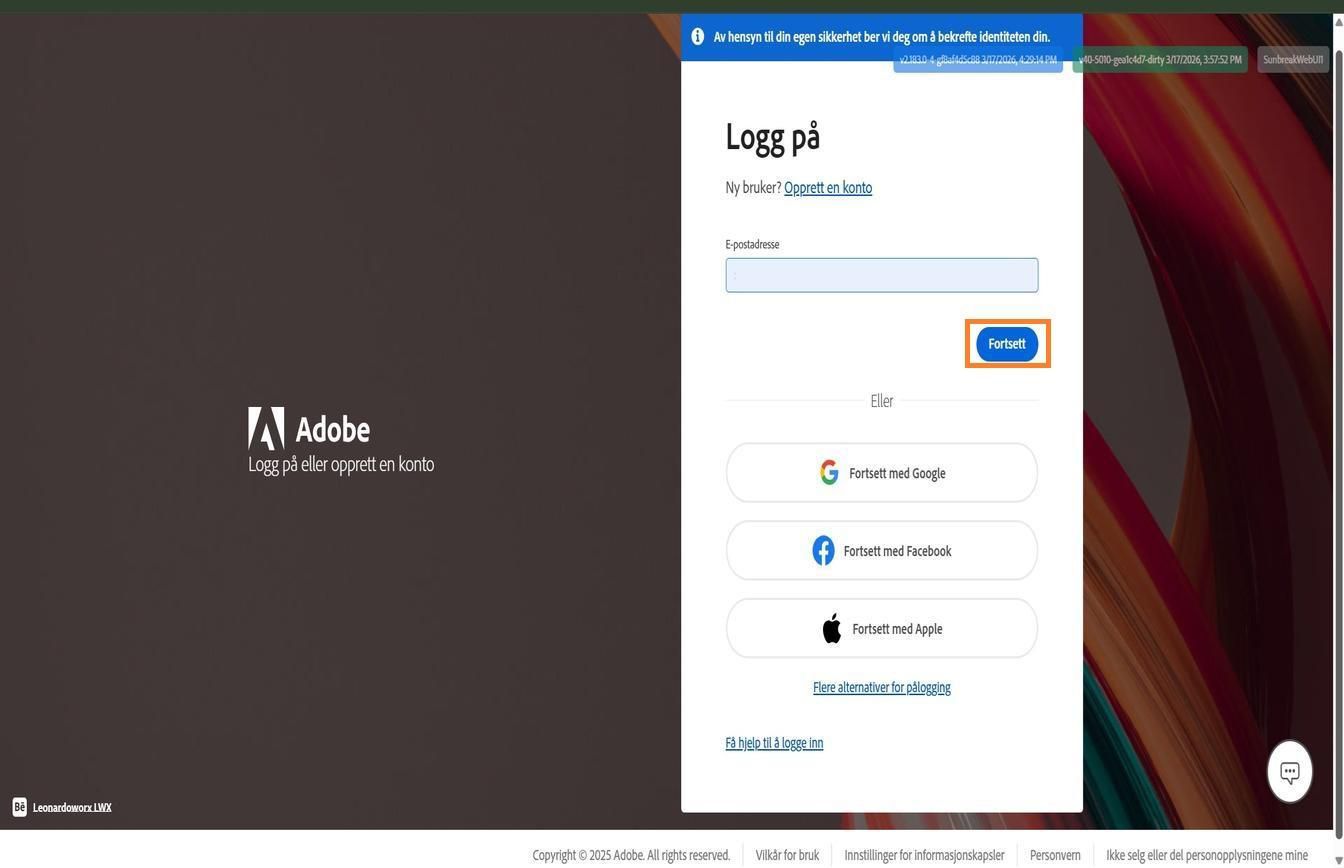 Feltet for å skrive inn en e-postadresse, som er tilgjengelig på høyre side av påloggingssiden, lar deg skrive inn e-postadressen din og logge på kontoen din.