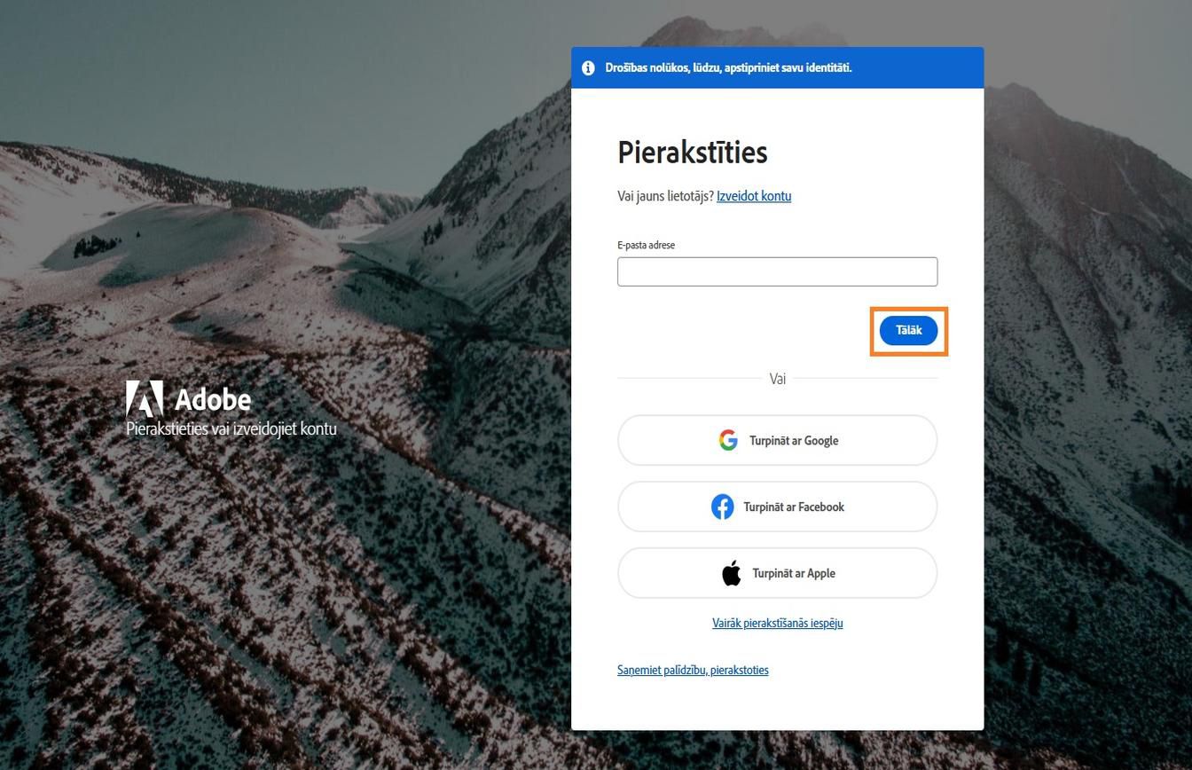 Lauks e-pasta adreses ievadīšanai, kas pieejams pierakstīšanās lapas labajā pusē, ļauj ievadīt e-pasta adresi un pierakstīties kontā.