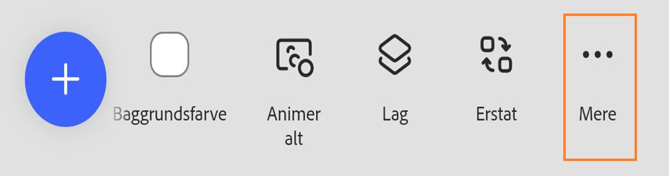 Billedet viser indstillinger i egenskabspanelet som Tema, Baggrundsfarve, Animer alle, Lag, Hurtig udskiftning og den fremhævede indstilling Mere. 