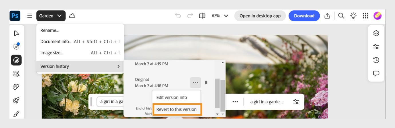 Selecteer de optie Terugkeren naar deze versie in de lijst met twee opties in een dialoogvenster om terug te keren naar de geselecteerde versie.