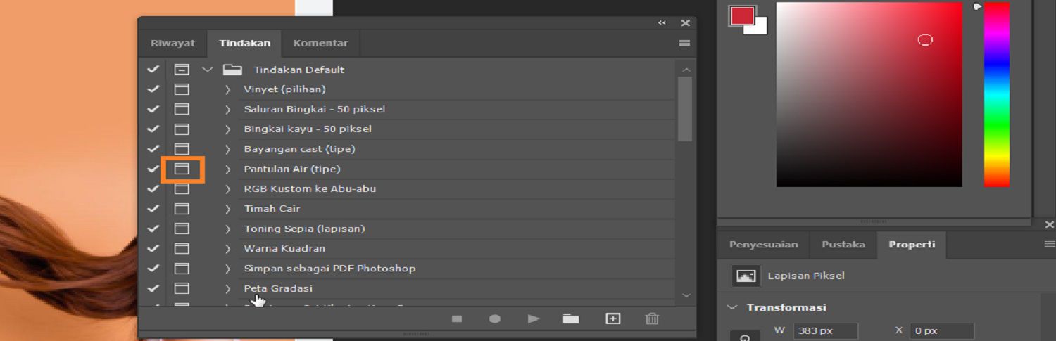 Tombol kontrol modal disorot di panel Tindakan.