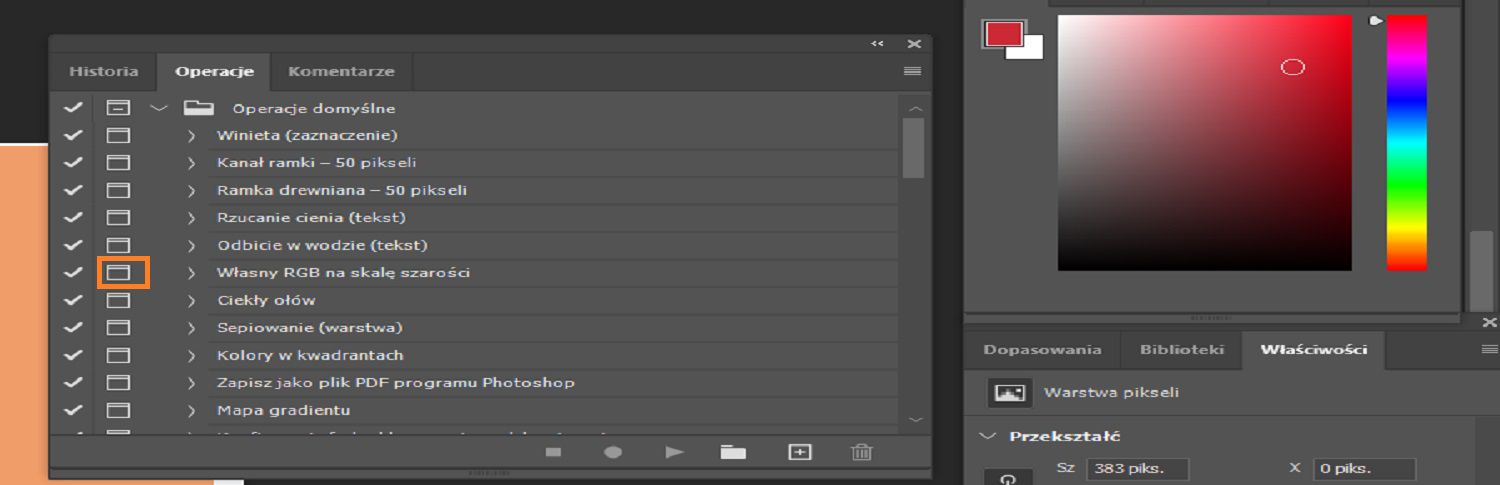 Przycisk opcji modalnej jest podświetlony w panelu Operacja.