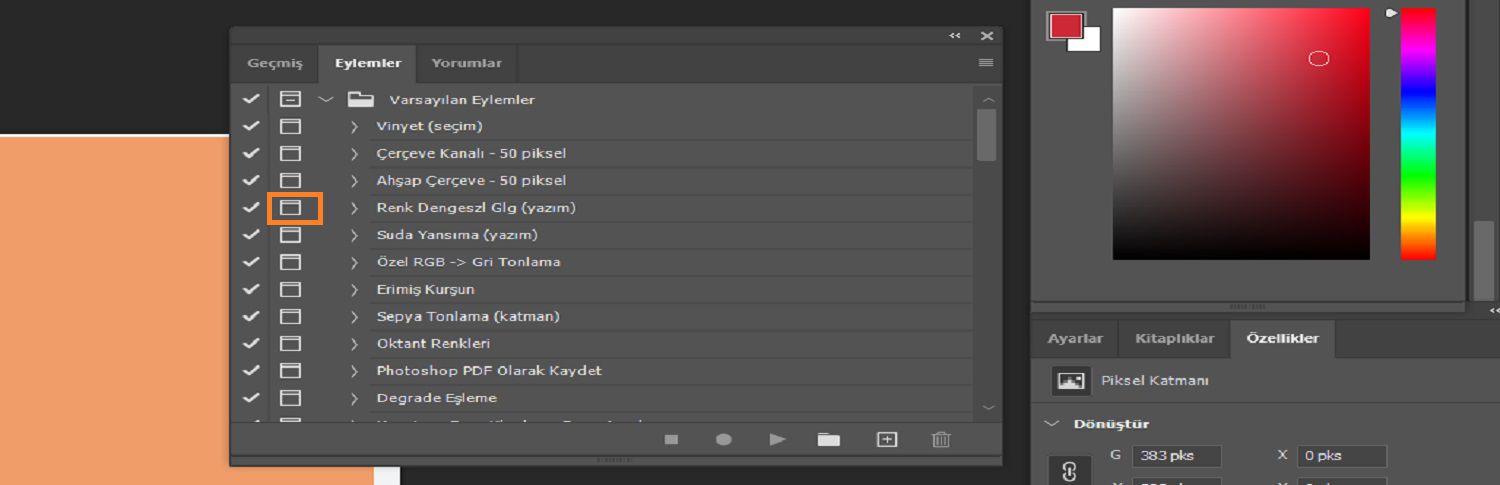 Eylemler panelinde mod kontrolü düğmesi vurgulanmış.
