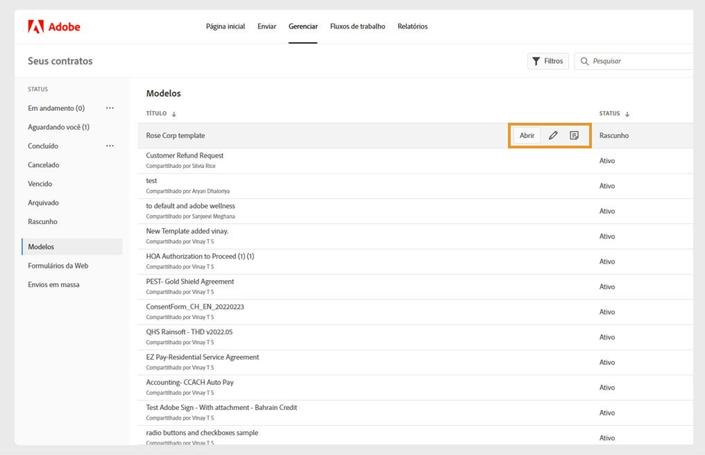 A página mostra a lista de todos os modelos com um modelo selecionado e as ferramentas exibidas em destaque.