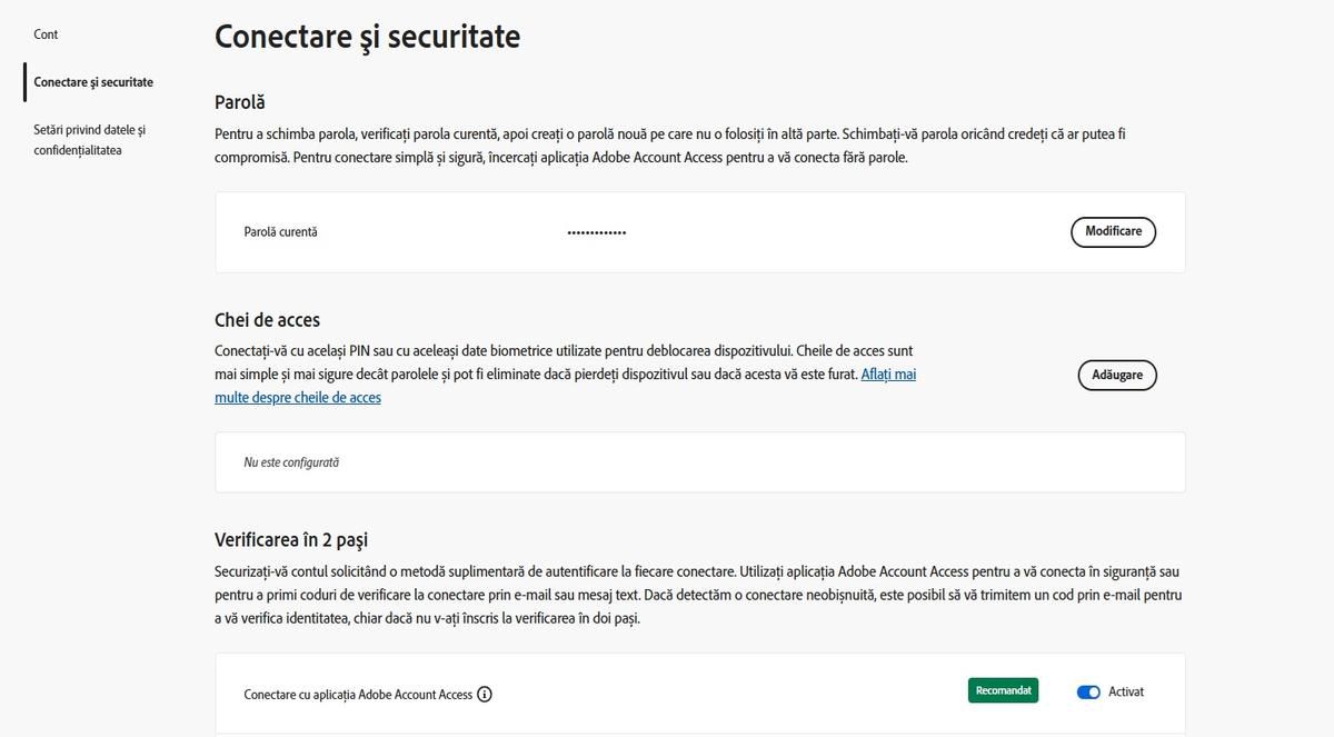Butonul de comutare, situat în dreapta opțiunii aplicației Adobe Account Access sub Verificarea în doi pași vă permite să dezactivați aplicația pentru conectările dvs. viitoare.