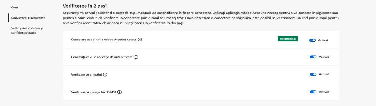 Butoanele comutator, situate în partea din dreapta sus a ecranului sub Verificare în doi pași, vă permit să dezactivați metoda de verificare necesară.