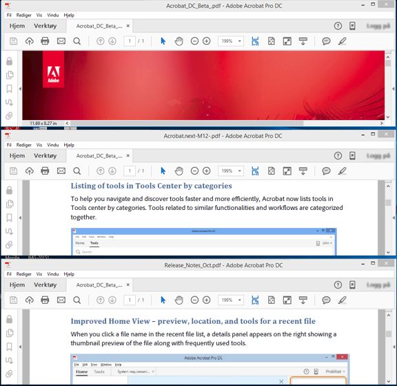 Vise faner horisontalt