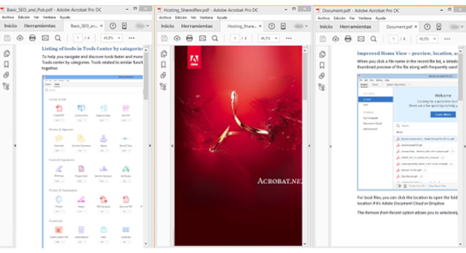 Ejemplo de organización de mosaico verticalmente en Acrobat
